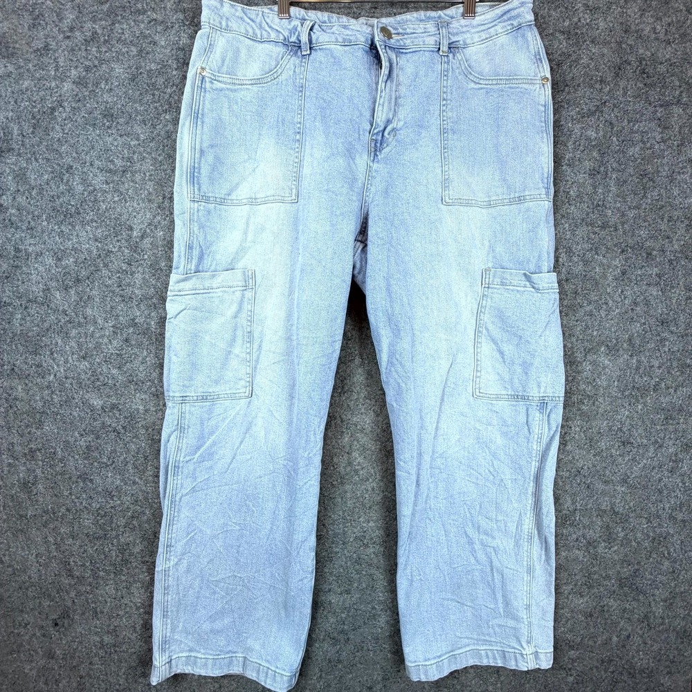 And Now This Jeans Womens 18W Blue Denim Straight Baggy 90s Cotton Stretch Cargo